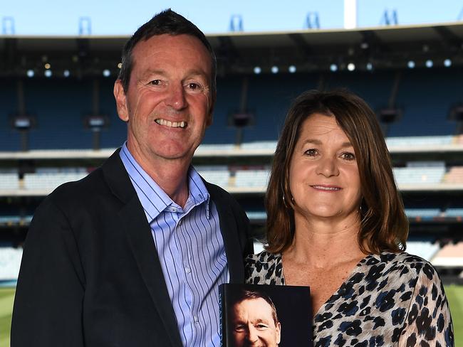 Daniher with wife Jan at Thursday’s book launch. Pic: AAP