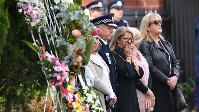 Family, friends and colleagues of Joanne Shanahan outside Berry's Funeral Home. Picture: David Mariuz/AAP