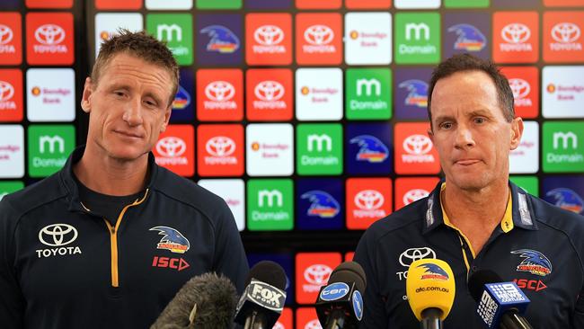 Former football manager Brett Burton and coach Don Pyke. Picture: Daniel Kalisz/Getty Images.