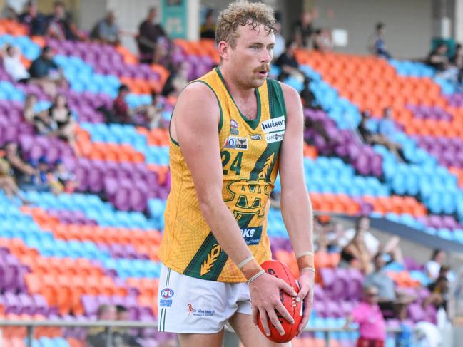 St Mary's vice captain Jackson Calder scored nine goals against Darwin Buffaloes in Round 9 of the 2023-24 NTFL season. Picture: Tymunna Clements / AFLNT Media