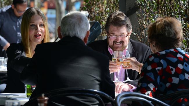 Derryn Hinch enjoys lunch with his wife Chanel at Southbank