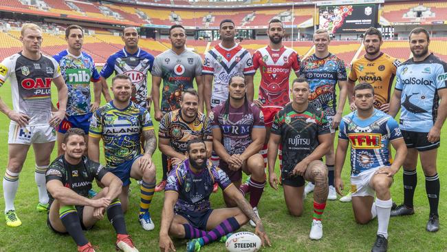 NRL players at the launch of the 2018 Indigenous Round. (AAP Image/Glenn Hunt)