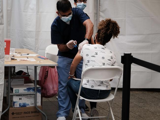 A teen gets vaccinated in New York. Picture: Getty Images/AFP