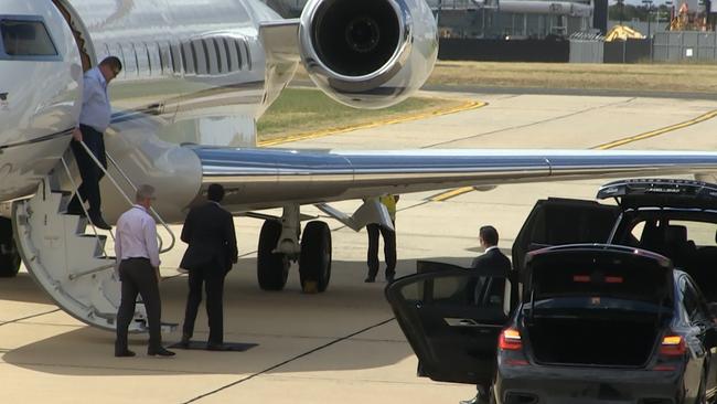 James Packer exits his private jet in Melbiurne during a short visit this year. Picture: Diimex