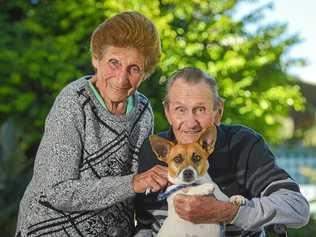 BIG DAY: Kevin Coomber celebrated his 85th birthday alongside wife Angela, 'Little' Jimmy and residents at the Eureka Retirement Village. Picture: Matt Taylor GLA140718KEVI