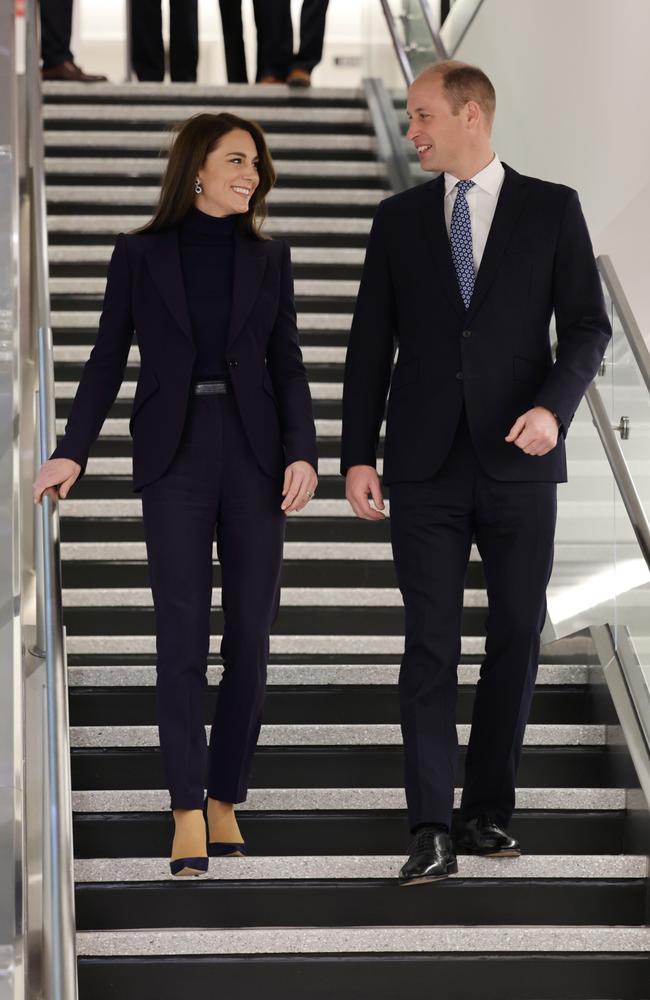 Catherine and Prince William smiled happily in front of waiting media. Picture: Getty Images.