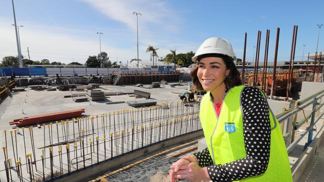 Olympian Giaan Rooney checks the progress being made during construction of the Miami Aquatic Centre. Picture: Glenn Hampson