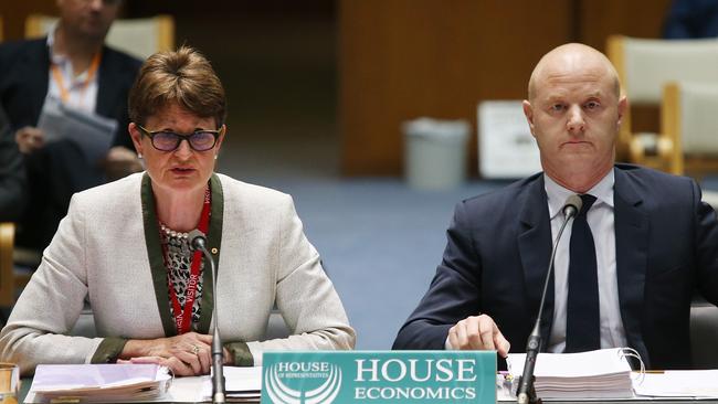 CBA Chairman Catherine Livingstone and CBA CEO Ian Narev appearing at the House of Representatives Standing Committee on Economics hearing. Picture Kym Smith