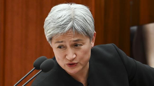 Foreign Minister Penny Wong in question time on Monday. Picture: NewsWire / Martin Ollman