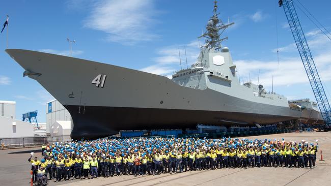 ASC workers celebrate the launch of air warfare destroyer Brisbane.