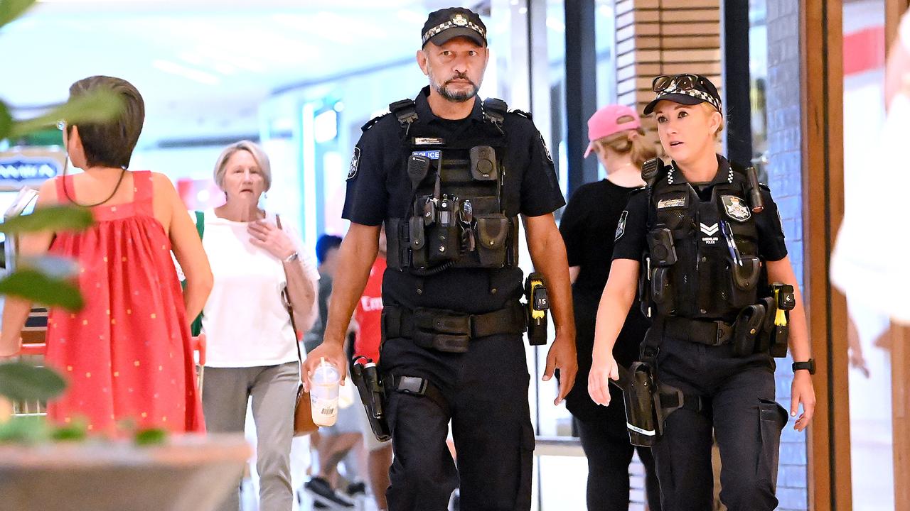 Police patrol Chermside shopping centre on Sunday after the attack in Sydney