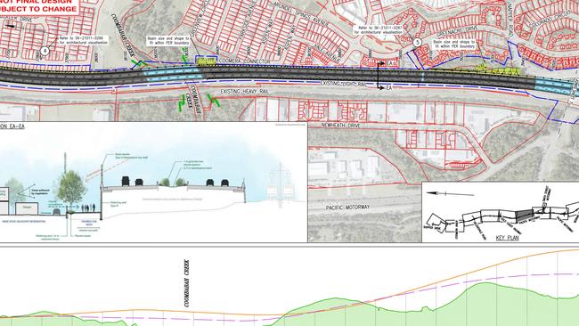 Plans for the Coomera Connector showing the alignment of the proposed road in Arundel. Picture: TMR