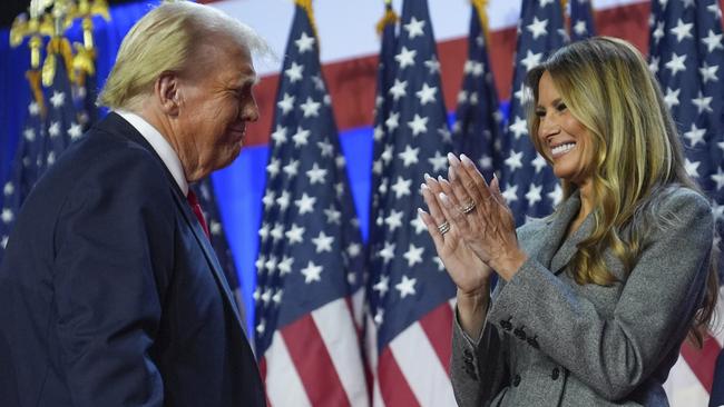 Donald Trump smiles at Melania Trump. Picture: AP Photo/Evan Vucci