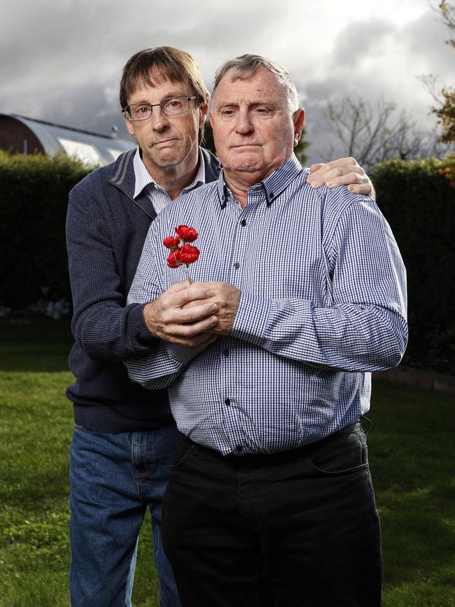 Tony Styles alongside his dad Neville Styles of Kingston are descendants of Private Lesley Styles, killed in action on the Western Front but his gravesite has finally been identified more than 100 years later. Picture: Zak Simmonds