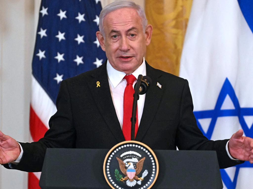 Israel's Prime Minister Benjamin Netanyahu speaks during a press conference with US President Donald Trump in the East Room of the White House in Washington, DC. Picture: AFP