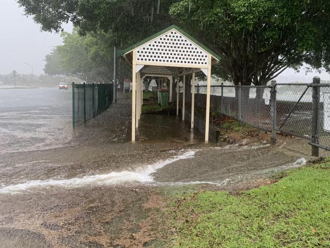 Elanora High School flooding with a waterfall running on to 19th Avenue Photo: Scott Powick