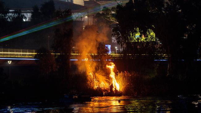 A close-up of the fire after the 9pm fireworks at Elder Park on New Year's Eve. Picture: AAP / Morgan Sette