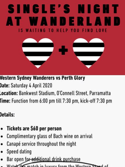 Wanderers promo for its singles night.