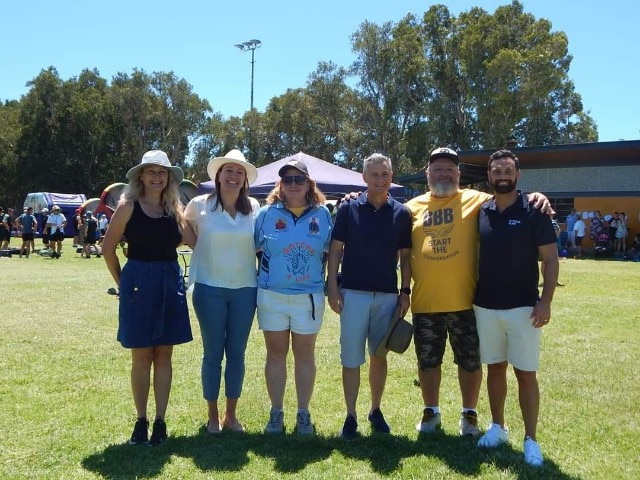 (From left) Cr Jo Jansyn, Dr Christina Curry, Sharon Marsh, Matt Thistlethwaite MP, Tony Pengue and Cam Merchant at the Booralee Big Bash, Botany. Picture: Contributed