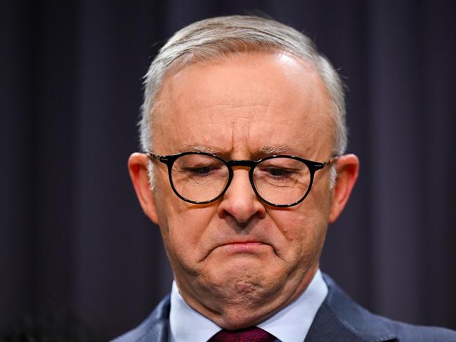 The sight of PM Anthony Albanese becoming emotional announcing the voice model, angered some talkback listeners. Picture: AAP