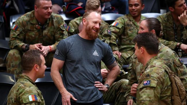 Donaldson talks to soldiers at the Invictus Games: “I don’t see myself as a hero, no way.” Picture: Getty Images/Invictus Games Foundation