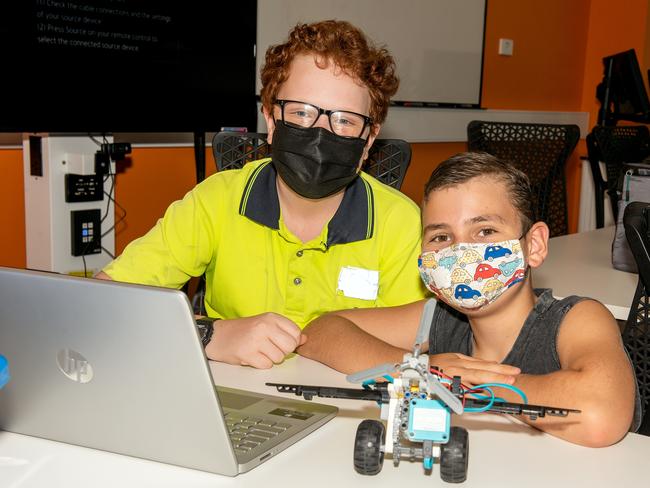 Alec Pearson and Dakota Melville at CQU Young Engineers Summer Holiday Camp Mackay. Picture: Michaela Harlow