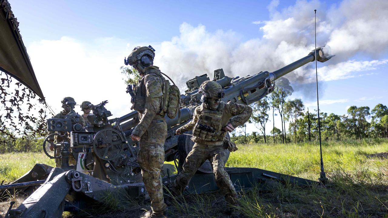 Exercise Brolga Run at the Townsville Field Training Area at High Range. Gunners from 4th Regiment, Royal Australian Regiment conduct live fire with M777 Howitzers by day and night. Picture: Supplied