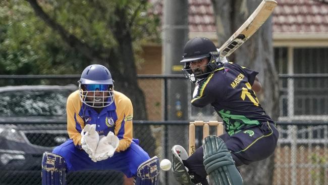 VSDCA: Noble Park keeper Kolitha Weerasekera and Box Hill batter Ashish Mathew. Picture: Valeriu Campan