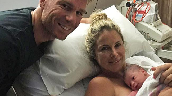 David Warner and Candice Falzone announce the arrival of their second child, a baby girl. Picture: Instagram