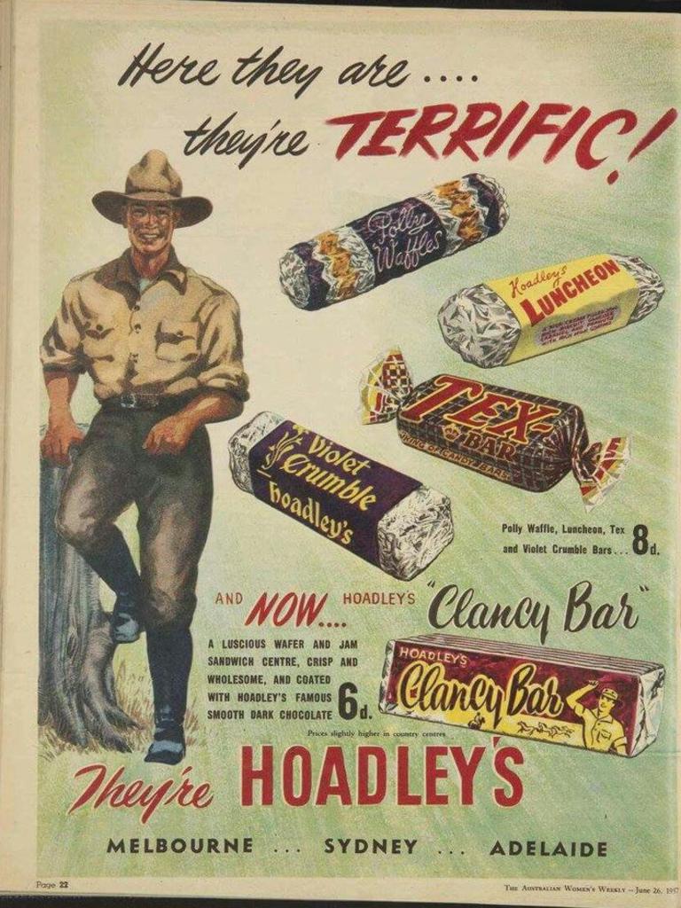 1957 advertisement for Hoadley's Violet Crumble.