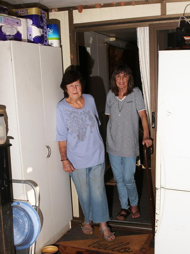 Jeanette Ambrose and her daughter Kim at the scene of the horrifying wombat attack. Picture: Peter Lorimer