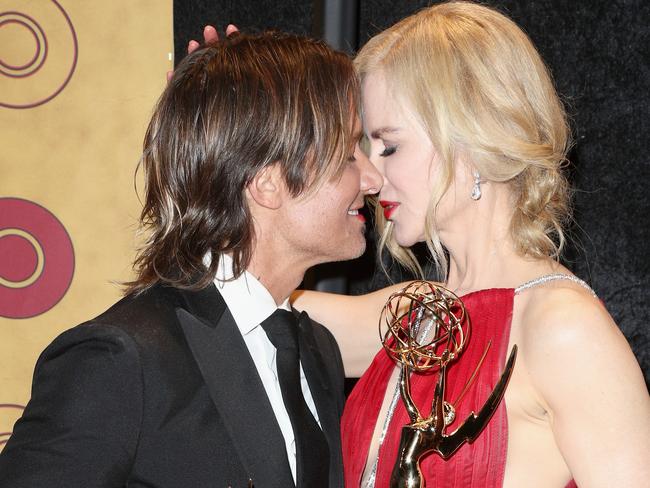 Earlier, Kidman caused a stir by kissing co-star Alexander Skarsgard on the lips during the awards, but she showed her husband affection at the after-party. Photo: Frederick M. Brown/Getty Images