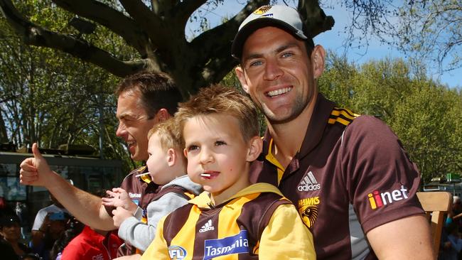 Hawthorn’s Luke Hodge has copped a sledge from son Cooper (pictured here in the 2014 Grand Final parade) about his team’s fortunes. Pic: Michael Klein