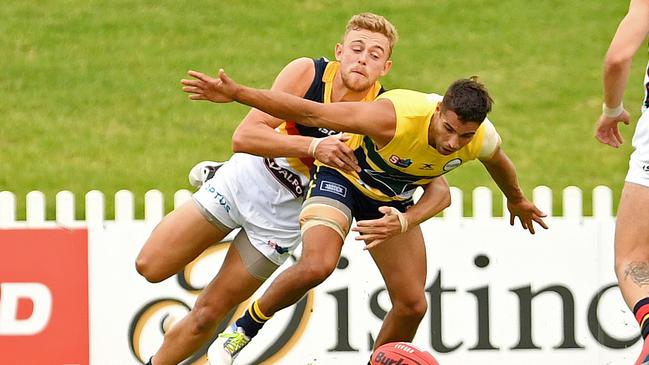 Hugh Greenwood had 33 touches and two goals for the Crows’ SANFL team. Picture: Tom Huntley.