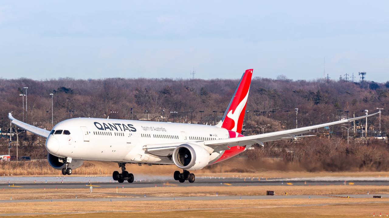 A Qantas Boeing 787 Dreamliner airplane at New York John F. Kennedy airport. Picture: iStock