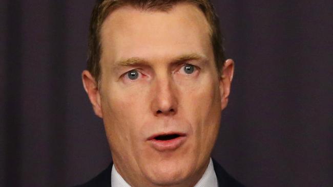 Minister for Social Services Christian Porter launching a $30million national campaign to help break the cycle of violence against women and their children, at Parliament House in Canberra. Picture Kym Smith