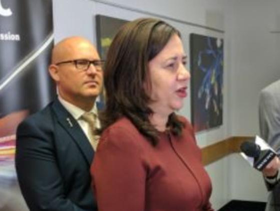 Queensland Premier Annastacia Palaszczuk speaks to the media on the morning after the Federal Budget was released. Picture: Anthony Templeton