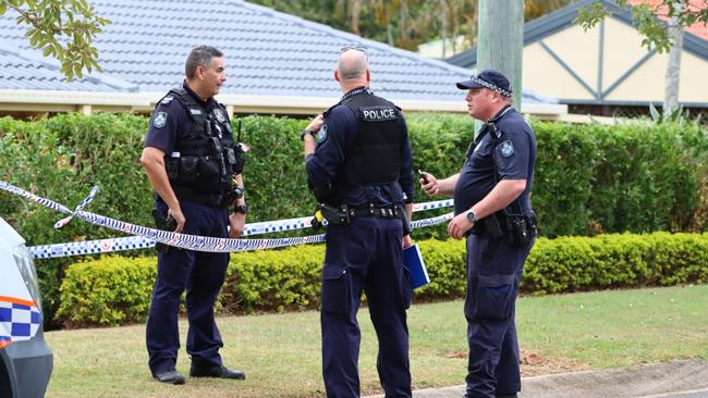 Police investigate an alleged murder at a home in Kallangur. Picture: David Clark