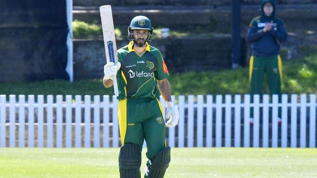 Randwick Petersham cricketer Anthony Sams during his record feat. Pic: Supplied.