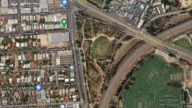 The site on the corner of Port Road and James Congdon Drive where the Adelaide Crows wanted to put their new headquarters. Picture: Google Maps