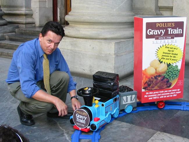 SA politician Nick Xenophon and his gravy train outside Parliament House, Adelaide.