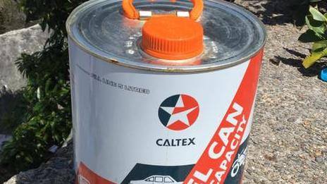 A 5-litre can of petrol was part of rubbish dumped near the Cutler Road Lookout in Sydney Harbour National Park on Dobroyd Head, Clontarf.