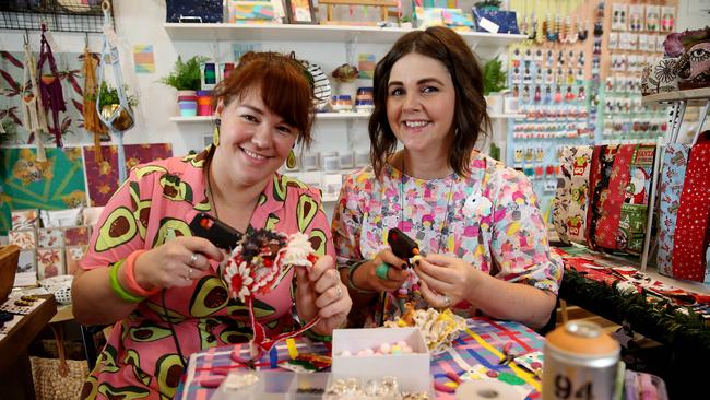 Makin' Whoopee's Kirsty Mulley and Fany Saumure making fascinators and jewellery. PICTURE: STEWART MCLEAN