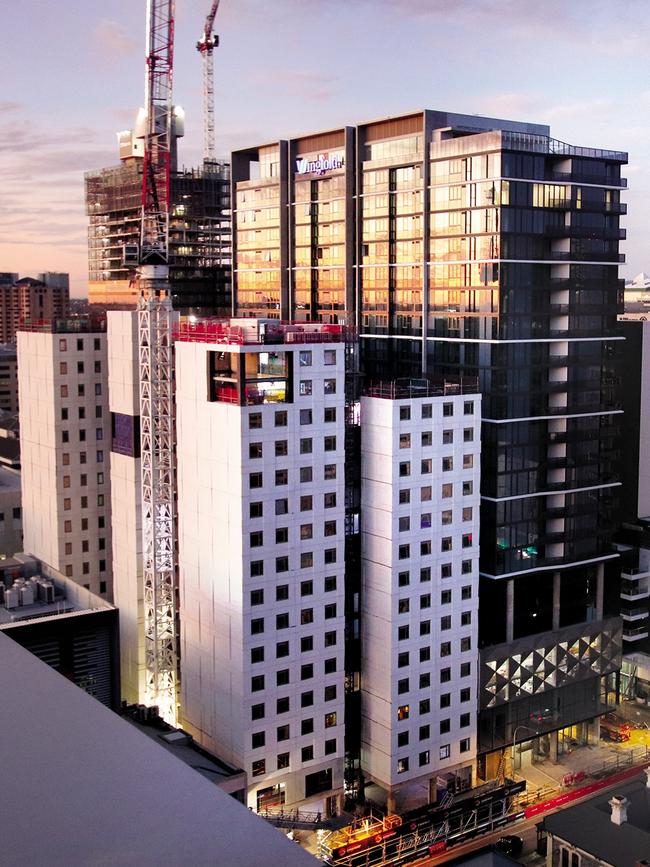 Construction of Wee Hur's $90 million student accommodation tower at 124 Waymouth St, Adelaide