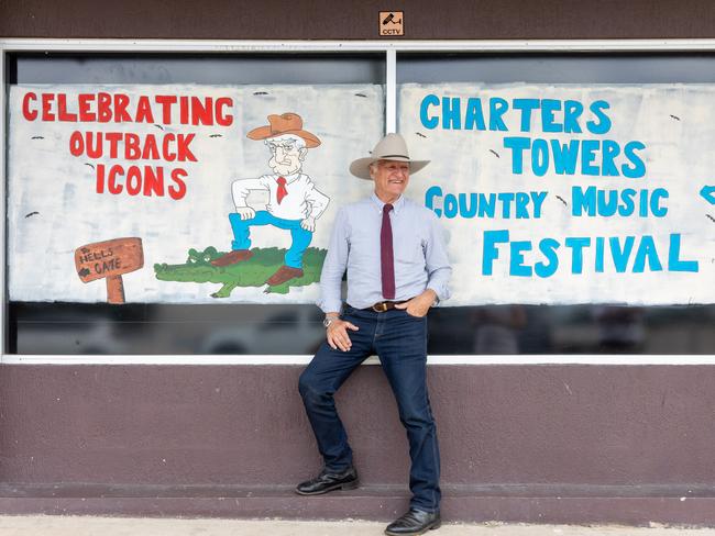 10/05/2019 Member for Kennedy Bob Katter on the main street of Charters Towers southwest of Townsville. Cameron Laird/The Australian