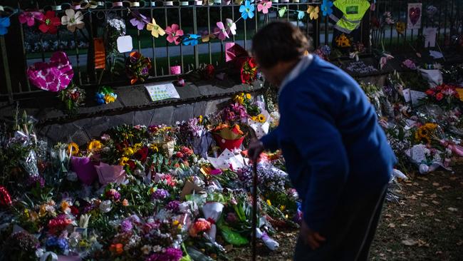 Flowers and tributes build for victims of the attacks at the Botanic Gardens in Christchurch. Picture: Getty 