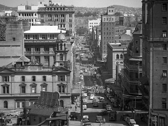 Looking down Edward Street, Brisbane, from Wickham Terrace in the 1950s. Picture: The Courier-Mail