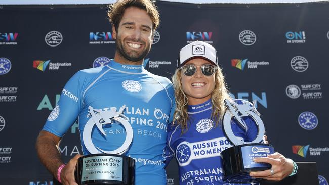 Australian Open of Surfing winners Dion Atkinson and Nikki Van Dijk.