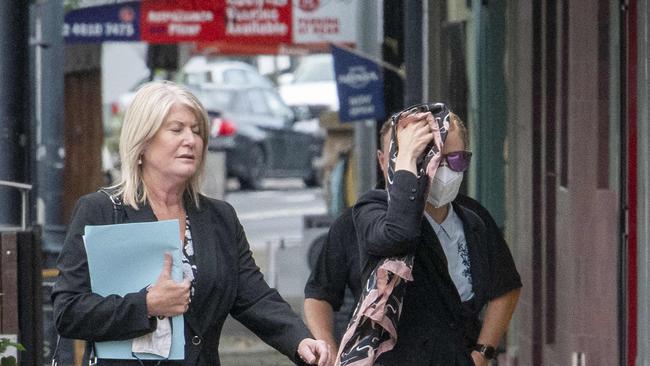 Con artist Samantha Azzopardi leaves Picton courthouse with her lawyer. Picture Simon Bullard