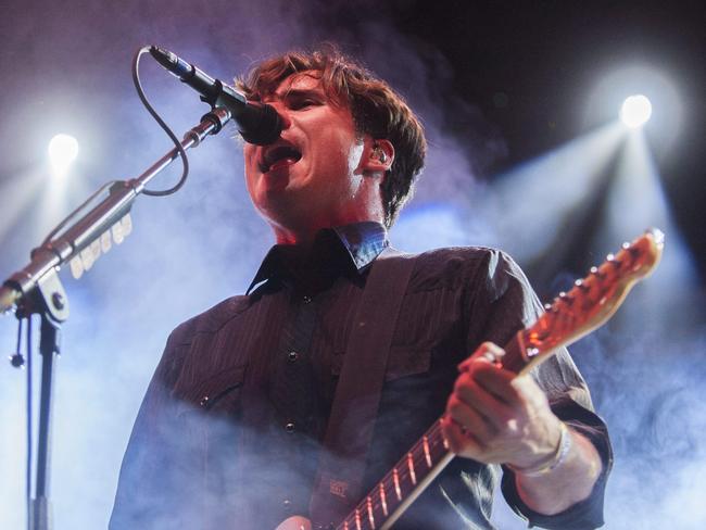 Worried ... guitarist Jim Adkins of US rock band Jimmy Eat World performs on stage. Picture: AP